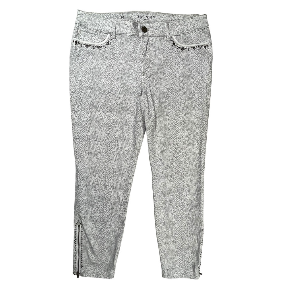 White House Black Market Skinny Crop‎ Pants Womens 10 Grey Snakeskin Studded Zip